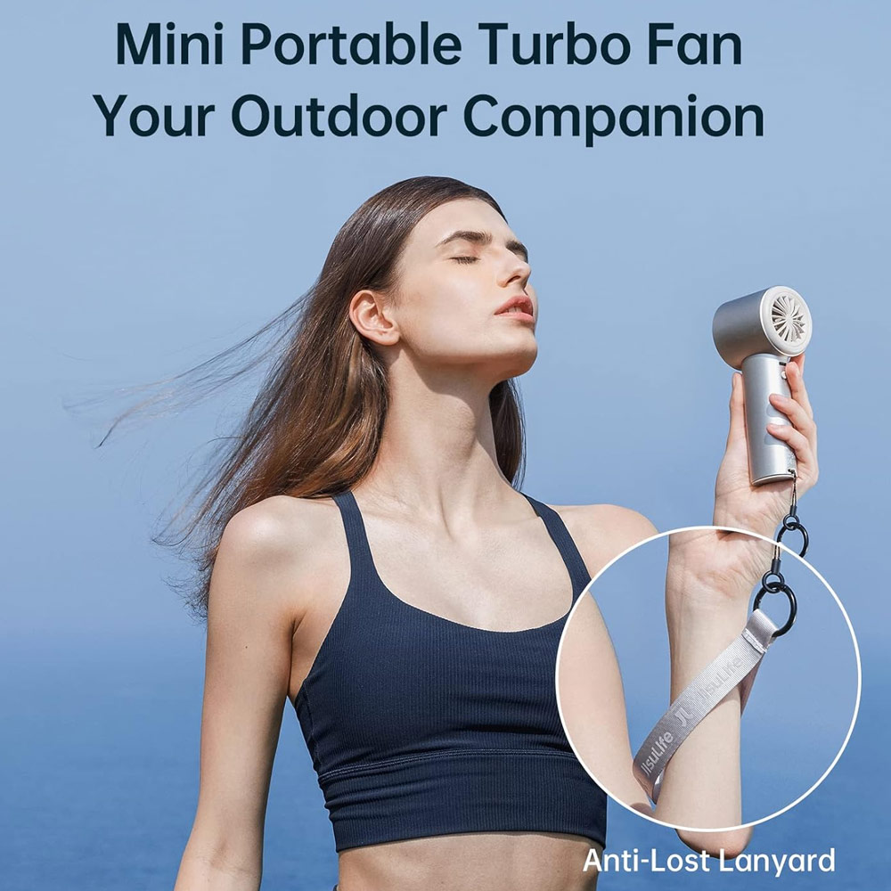 Picture of Jisulife Malaysia Super Power 100 Speed Turbo Strong Wind Portable Fast Charge Rechargeable 5000mAh Hidden Blade High Quality Handheld Mini Fan for Outdoor Indoor Badminton Court Concert Picnic Camping FA53Pro (Bright Brown)