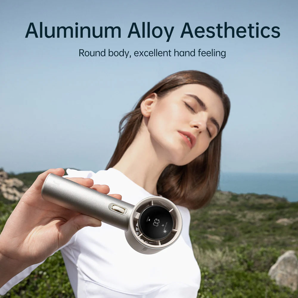 Picture of Jisulife Malaysia Super Power 100 Speed Turbo Strong Wind Portable Fast Charge Rechargeable 5000mAh Hidden Blade High Quality Handheld Mini Fan for Outdoor Indoor Badminton Court Concert Picnic Camping FA53Pro (Dark Grey)