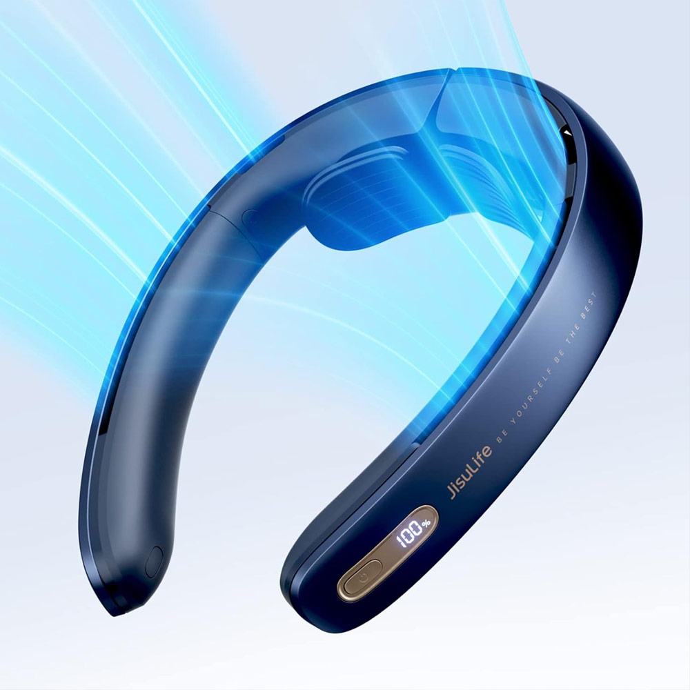 Picture of JISULIFE Malaysia Super Power High Speed Air Neck Cooler Portable Neck Fan Hands Free Bladeless Fan 5000mAh Battery Operated Wearable Personal Fan Leafless Rechargeable Headphone Design 100 Speed Neck Fan for Running Badminton Indoor Court Concert Picnic Camping Outdoor Activity FA45 (Navy Blue)
