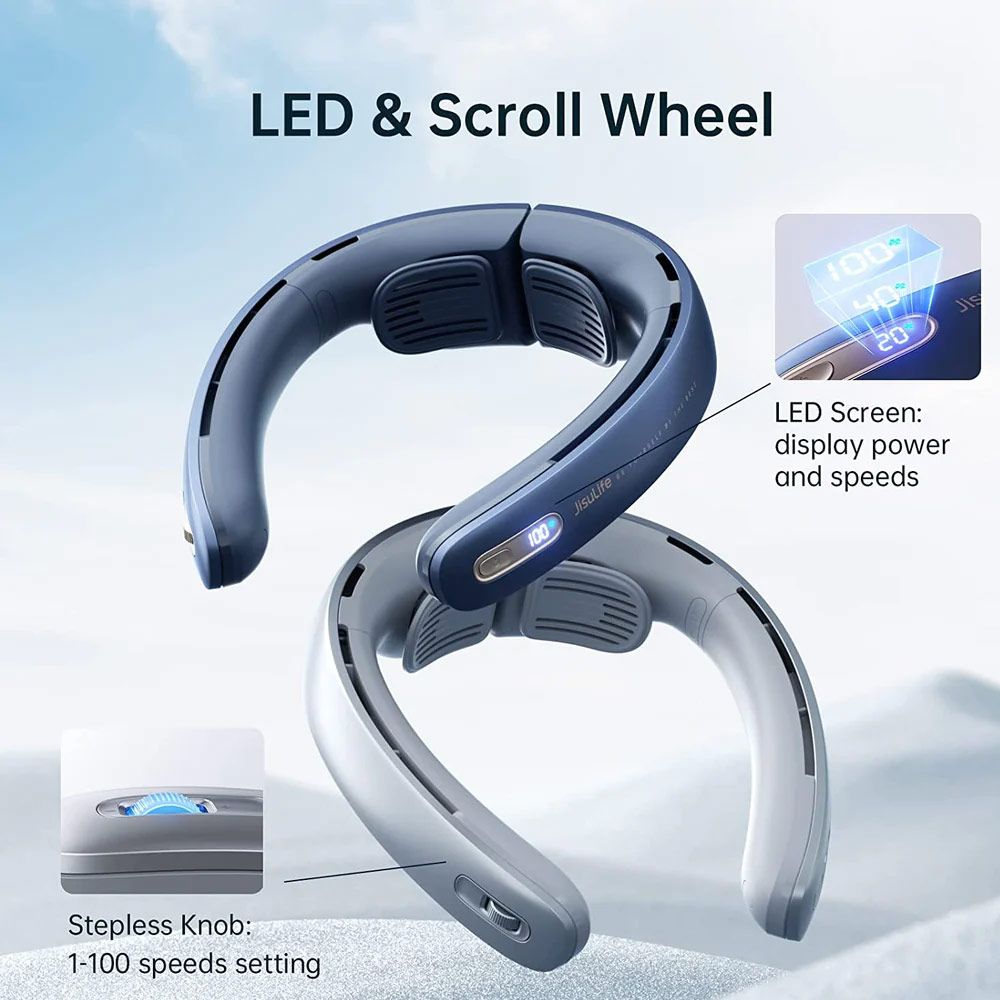 Picture of JISULIFE Malaysia Super Power High Speed Air Neck Cooler Portable Neck Fan Hands Free Bladeless Fan 5000mAh Battery Operated Wearable Personal Fan Leafless Rechargeable Headphone Design 100 Speed Neck Fan FA45 (Silver Grey)