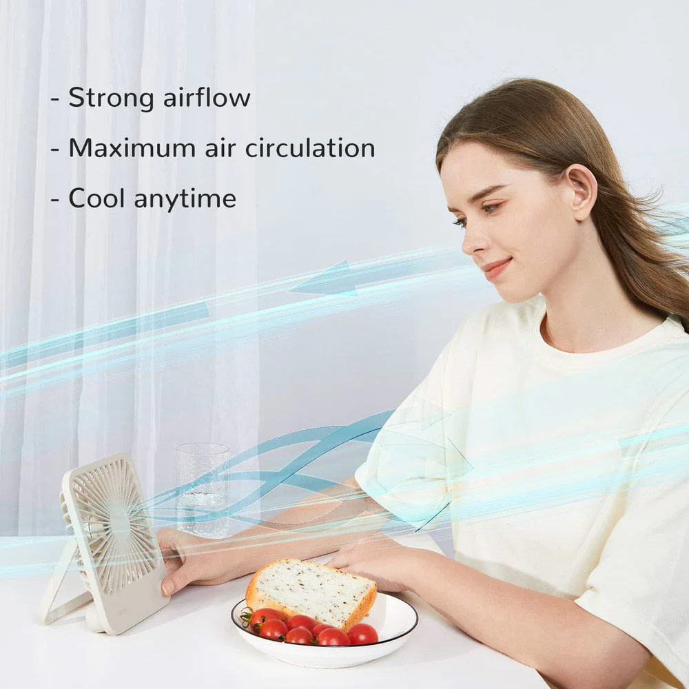 Picture of JISULIFE Malaysia Table Desk Fan Ultra Slim Portable Desktop Fan Strong Airflow Ultra Quiet 4500mAh USB Rechargeable Electric Table Fan for Office Room Travel Outdoor Indoor Picnic Camping (White)