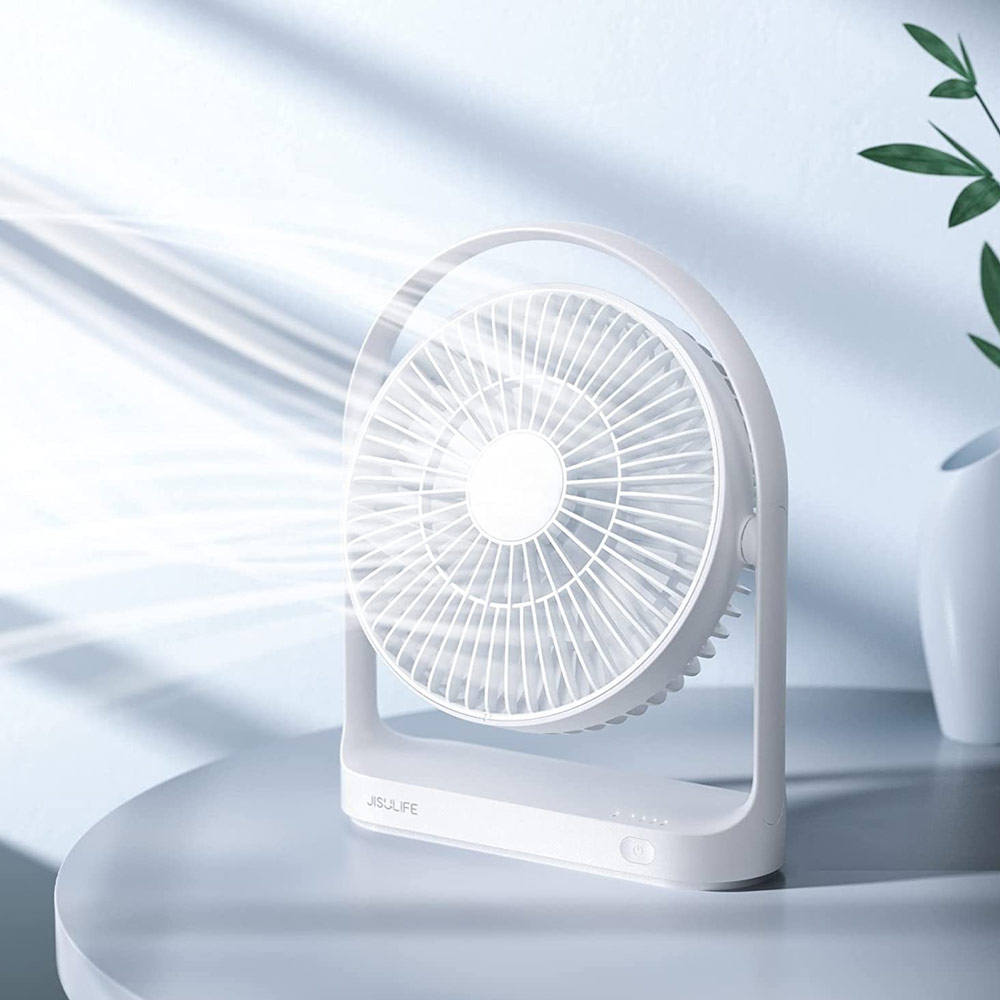 Picture of JISULIFE Malaysia Desk Fan Small Portable Desktop Fan Strong Airflow Ultra Quiet 4000mAh USB Rechargeable Electric Table Fan for Office Room Travel Outdoor Indoor Picnic Camping (White)