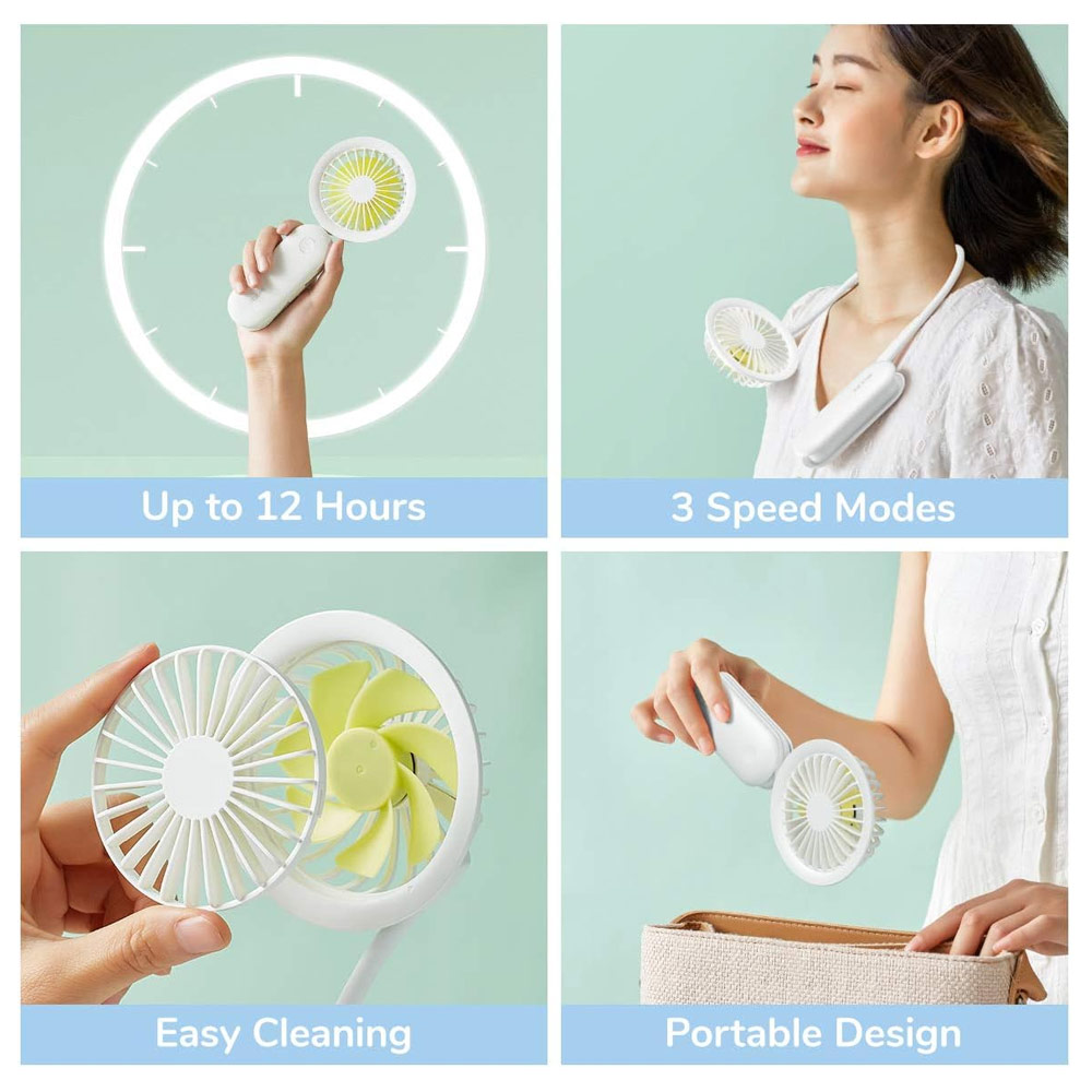 Picture of Jisulife Malaysia Versatile Handheld Mini Fan Portable Rechargeable 2000mAh Hanging Handheld Mini Fan for Outdoor Indoor Badminton Court Concert Picnic Camping FA15 (White)