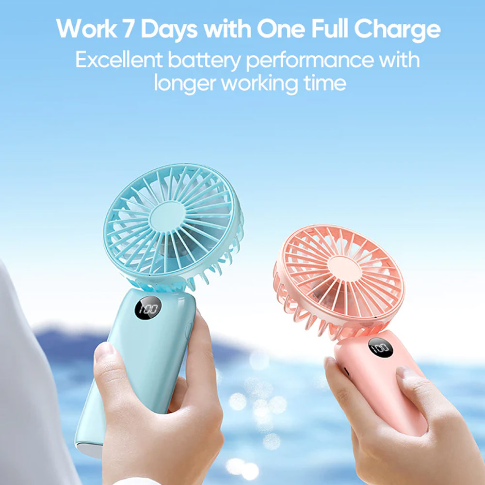 Picture of Joyroom JR-CY451 5 Speed Hold and Stand On Desk Folding Handheld Fan with digital display 4000mAh (White)