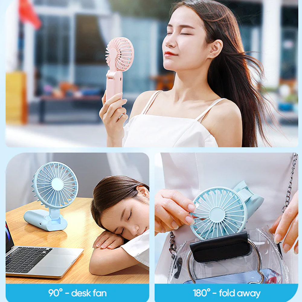 Picture of Joyroom JR-CY451 5 Speed Hold and Stand On Desk Folding Handheld Fan with digital display 4000mAh (White)