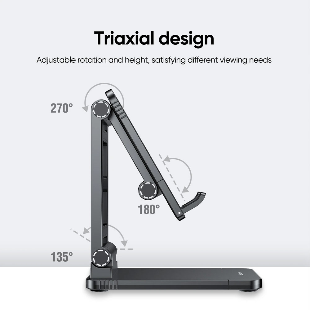 Picture of Joyroom ABS Pocket Size Mini Foldable Retractable Desktop Stand Holder Adjustable Phone Stand Tablet Stand Phone Holder iPad Holder with Space for Magsafe Charger for Online Study Online Meeting Movie View for iPhone 13 Pro Max iPad (Black)