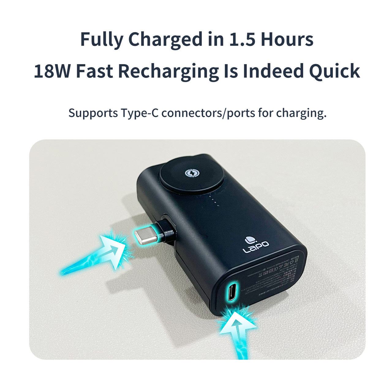 Picture of Lapo iWatch Powerbank Pocket Mini Small Size Powerbank 20W Fast Charge with Type-C Connector Apple Watch Powerbank (Black)