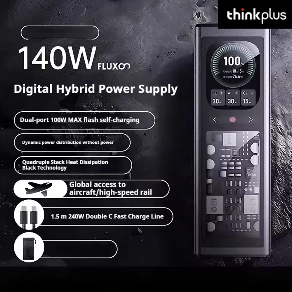 Picture of Lenovo Thinkplus Fluxo CCC 3C Certified Laptop Notebook Travel Power Bank Mini Size 140W Output 20000mAh