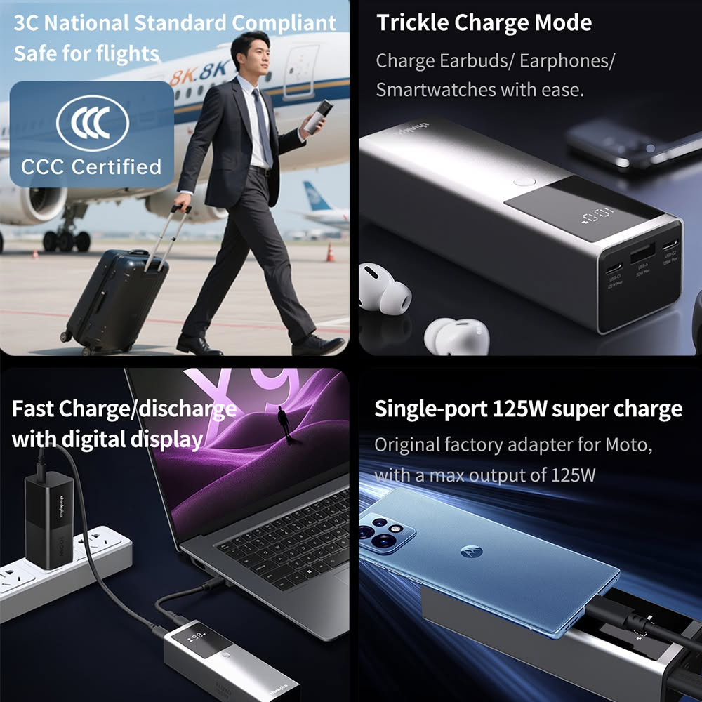 Picture of Lenovo Thinkplus Fluxo CCC 3C Certified Laptop Notebook Travel Power Bank Mini Size 125W Output 12800mAh