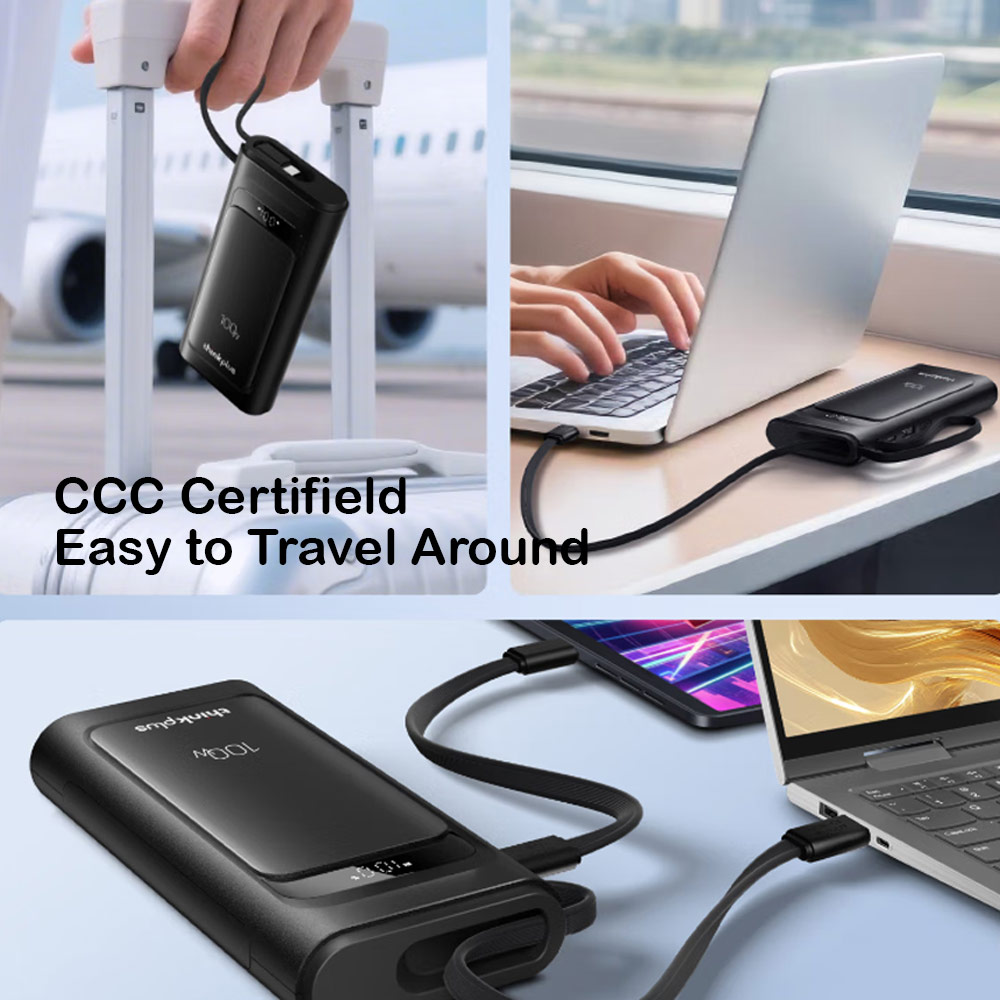 Picture of Lenovo Thinkplus Linx CCC 3C Certified Laptop Notebook Travel Power Bank Mini Size 100W Output Build In Cable (White)