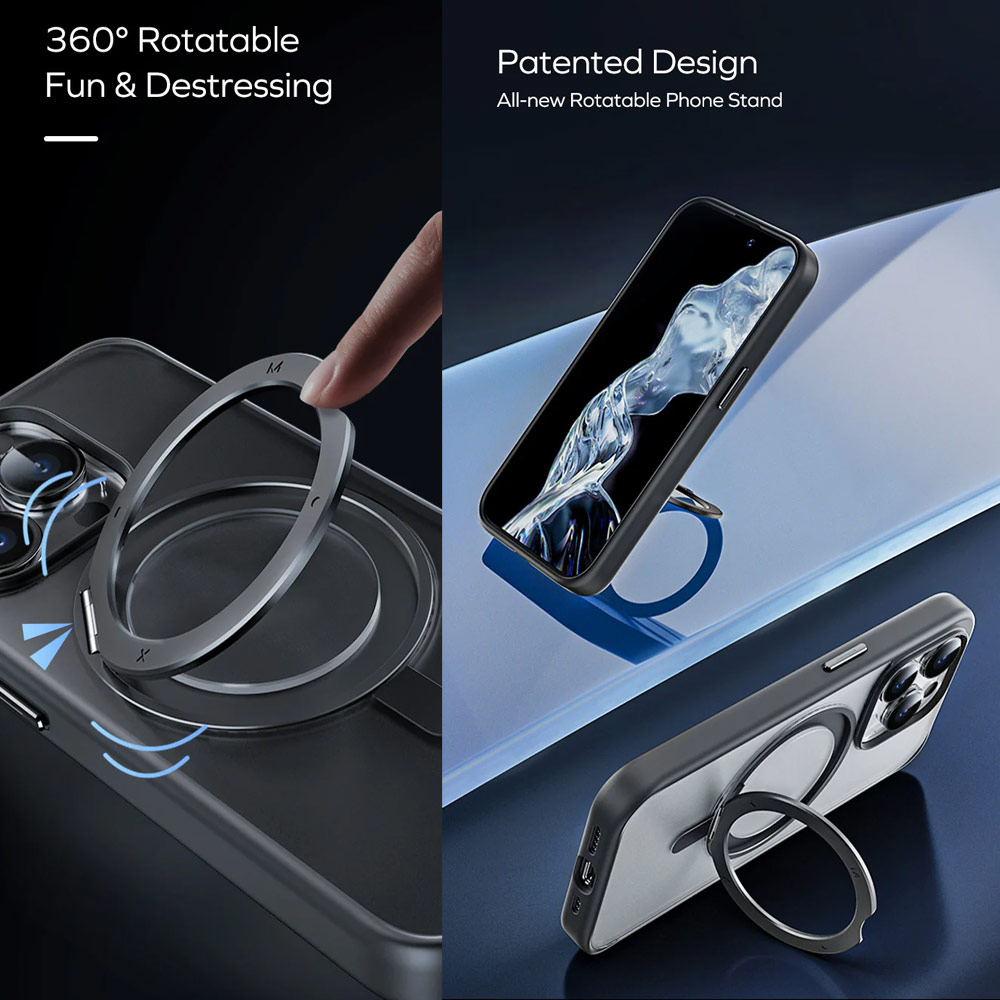 Picture of Apple iPhone 15 Pro Max 6.7 Case | Momax CaseForm Roller Magnetic Case with Rotatable Stand Drop Protective Case iPhone 15 Pro Max 6.7 (Matte Gray)