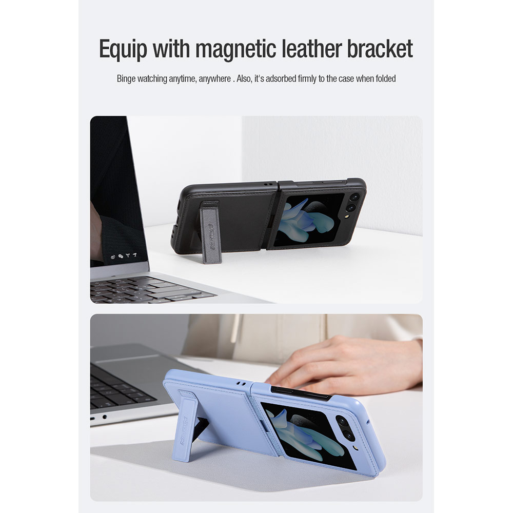 Picture of Samsung Galaxy Z Flip 5 Case | Nillkin Qin Slim and Light PU Vegan Leather and PC Protection Case for Samsung Galaxy Z Flip 5 (Deep Green)