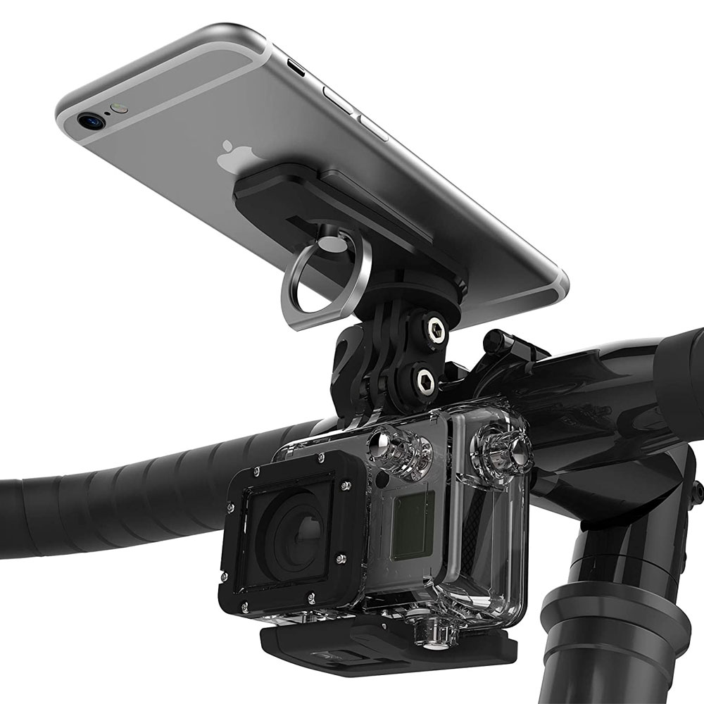 Picture of AAUXX Original iRing Universal Phone Grip and Stand Original iRing with iRing Bike Mount Can Attach Action cam! Works with iRing Original Adjustable Bike Handlebar Cradle for iPhone, Samsung, Android Phones (Jet Black)