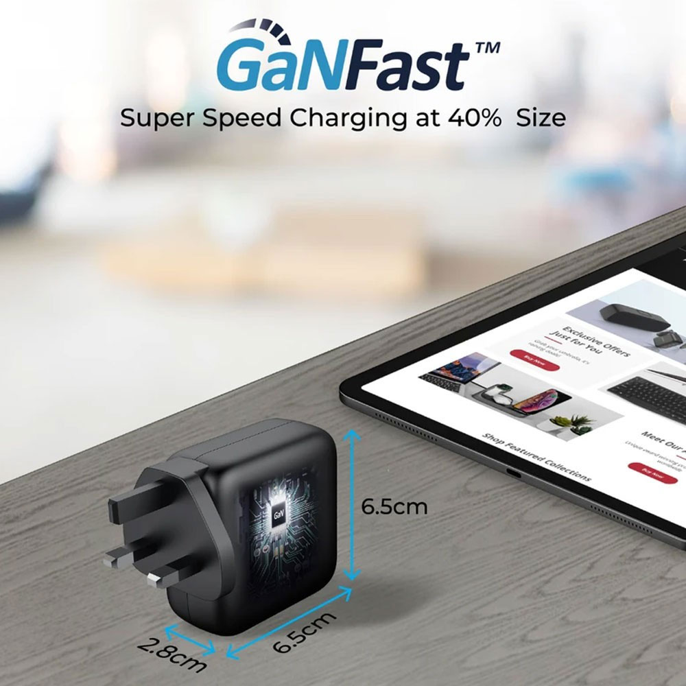 Picture of Promate GaN USB-C Charger Powerful 90W Dual USB-C Laptop Charger with Fast Charging GaN Technology Power Delivery Wall Adaptor UK and Adaptive Fast Charging for MacBook Pro Macbook Air iPad Pro iPhone 13 Series 14 Pro Max Plus iPad Air GaNPort-90PD