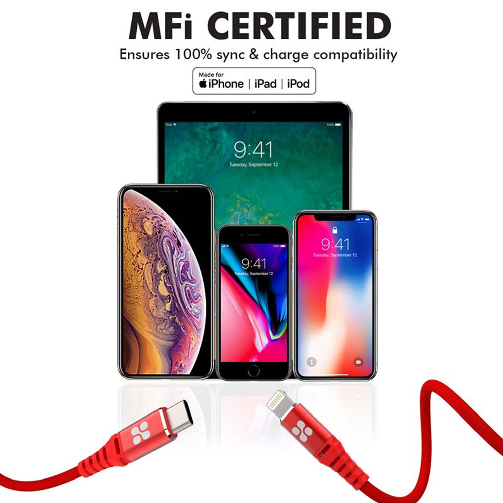 Picture of Promate Ultra Fast USB C to Lightning Suport 27W Power Delivery Fast Charging for iPhone 13 Pro Max iPhone14 Pro Max IPad Airpods Pro Powercord (Red)