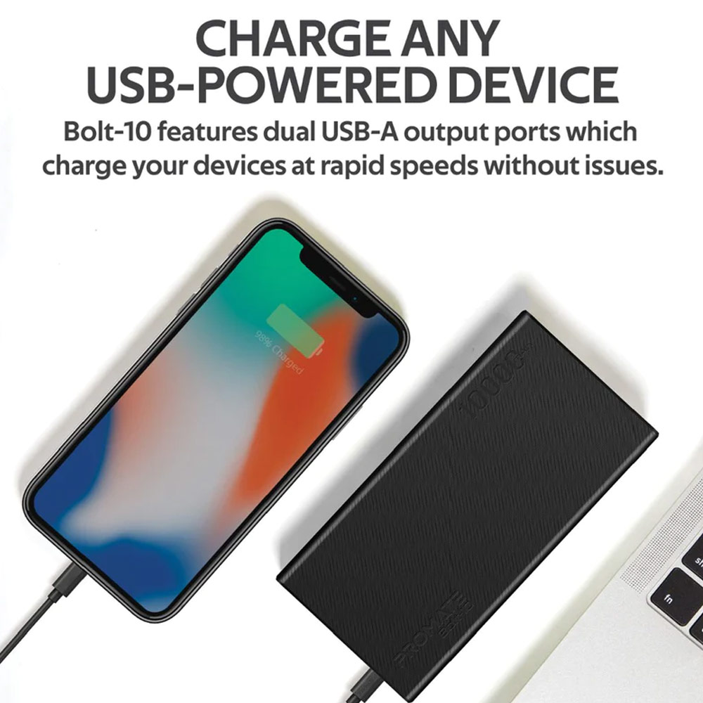 Picture of Promate PowerBank Pocket Slim Friendly Palm Size Small Size Portable Power Bank USB Port Dual USB 10000mA Bolt-10 (Black)