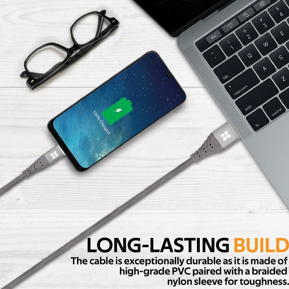 Picture of Promate USB-C™ Cable 3A Fast Charging Heavy Duty Fast Sync Charge 1.2 Meter USB-A to Type C Cable Nervelink-C (Grey)
