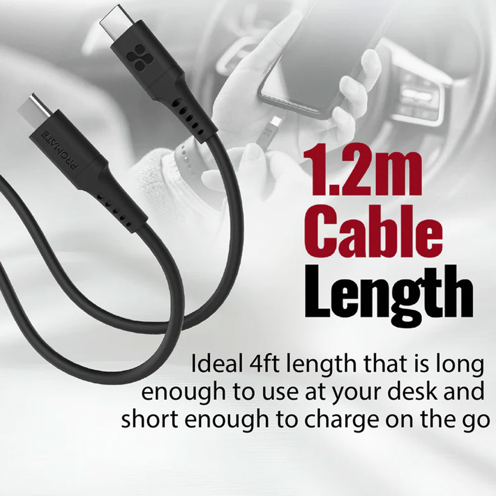 Picture of Promate USB-C Cable Ultra-Fast 60W Power Delivery Type-C Charging Cable with 480Mbps Sync Charge for Smartphone Tablet PowerLink-CC120 (Black)