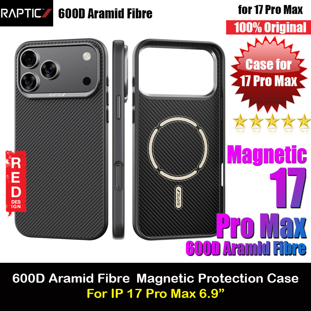 Picture of Raptic Aramid Fiber Dual MgSafe Magnetic Compatible Drop Protection Case for iPhone 17 Pro Max 6.9 (Black) Apple iPhone 17 Pro Max 6.9- Apple iPhone 17 Pro Max 6.9 Cases, Apple iPhone 17 Pro Max 6.9 Covers, iPad Cases and a wide selection of Apple iPhone 17 Pro Max 6.9 Accessories in Malaysia, Sabah, Sarawak and Singapore 