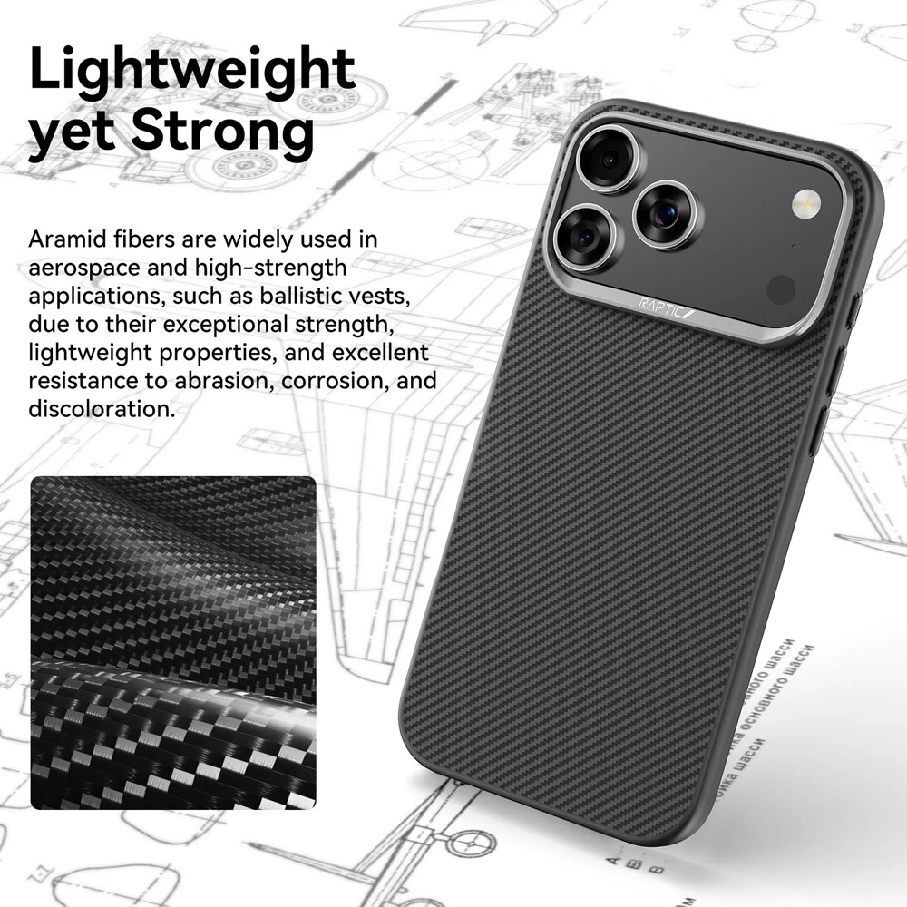 Picture of Apple iPhone 17 Pro Max 6.9 Case | Raptic Aramid Fiber Dual MgSafe Magnetic Compatible Drop Protection Case for iPhone 17 Pro Max 6.9 (Black)
