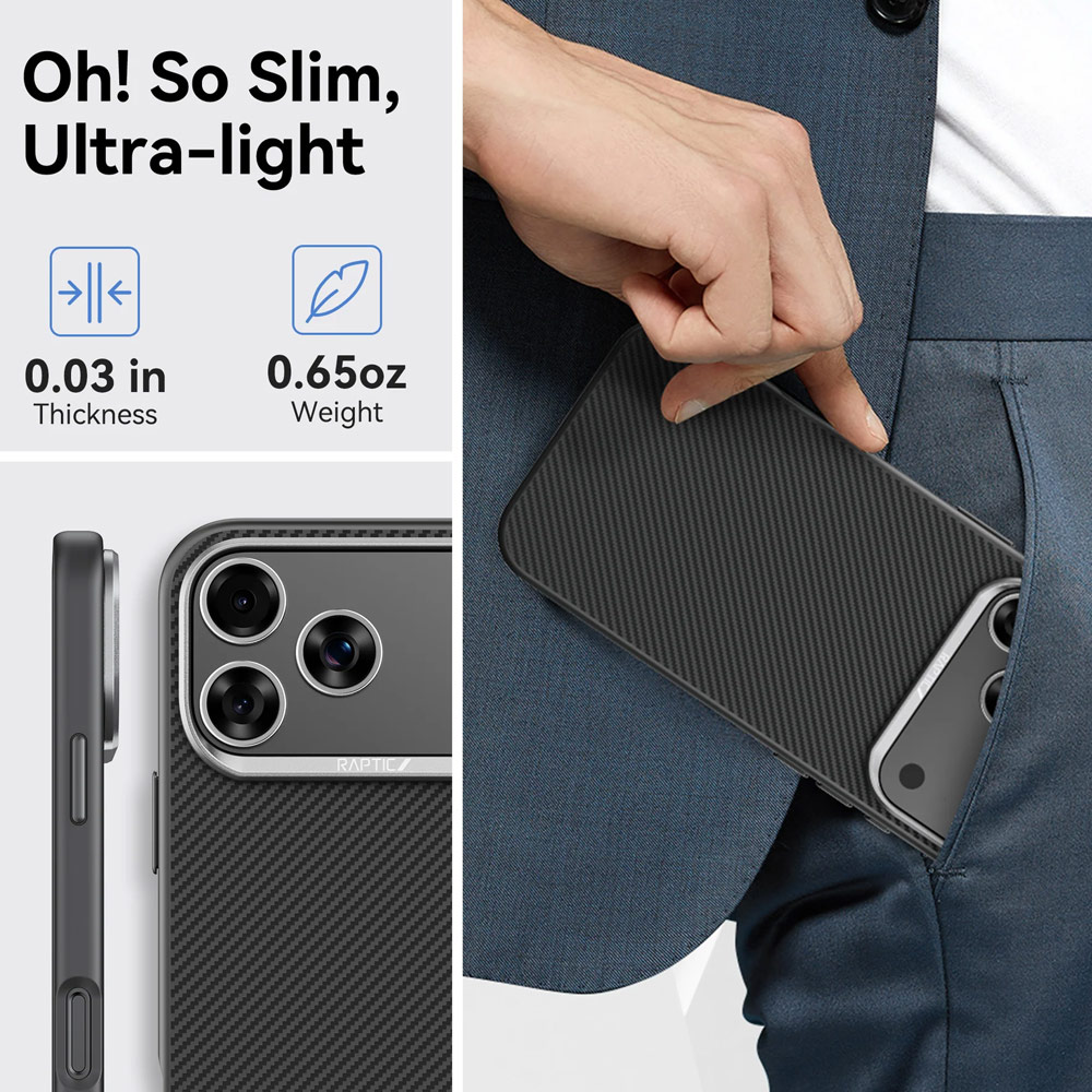 Picture of Apple iPhone 17 Pro Max 6.9 Case | Raptic Aramid Fiber Dual MgSafe Magnetic Compatible Drop Protection Case for iPhone 17 Pro Max 6.9 (Black)