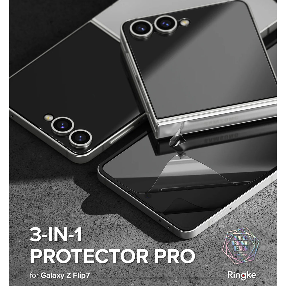 Picture of Samsung Galaxy Z Flip 7 Screen Protector | Ringke 3 in 1 Cover Display Tempered Glass Inner Screen Protector Hinge Protector for Samsung Galaxy Z Flip 7