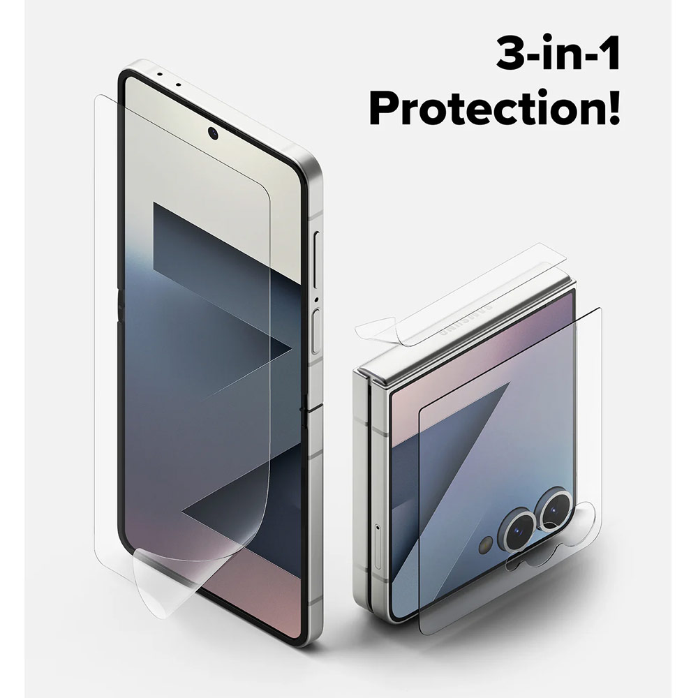 Picture of Samsung Galaxy Z Flip 7 Screen Protector | Ringke 3 in 1 Cover Display Tempered Glass Inner Screen Protector Hinge Protector for Samsung Galaxy Z Flip 7