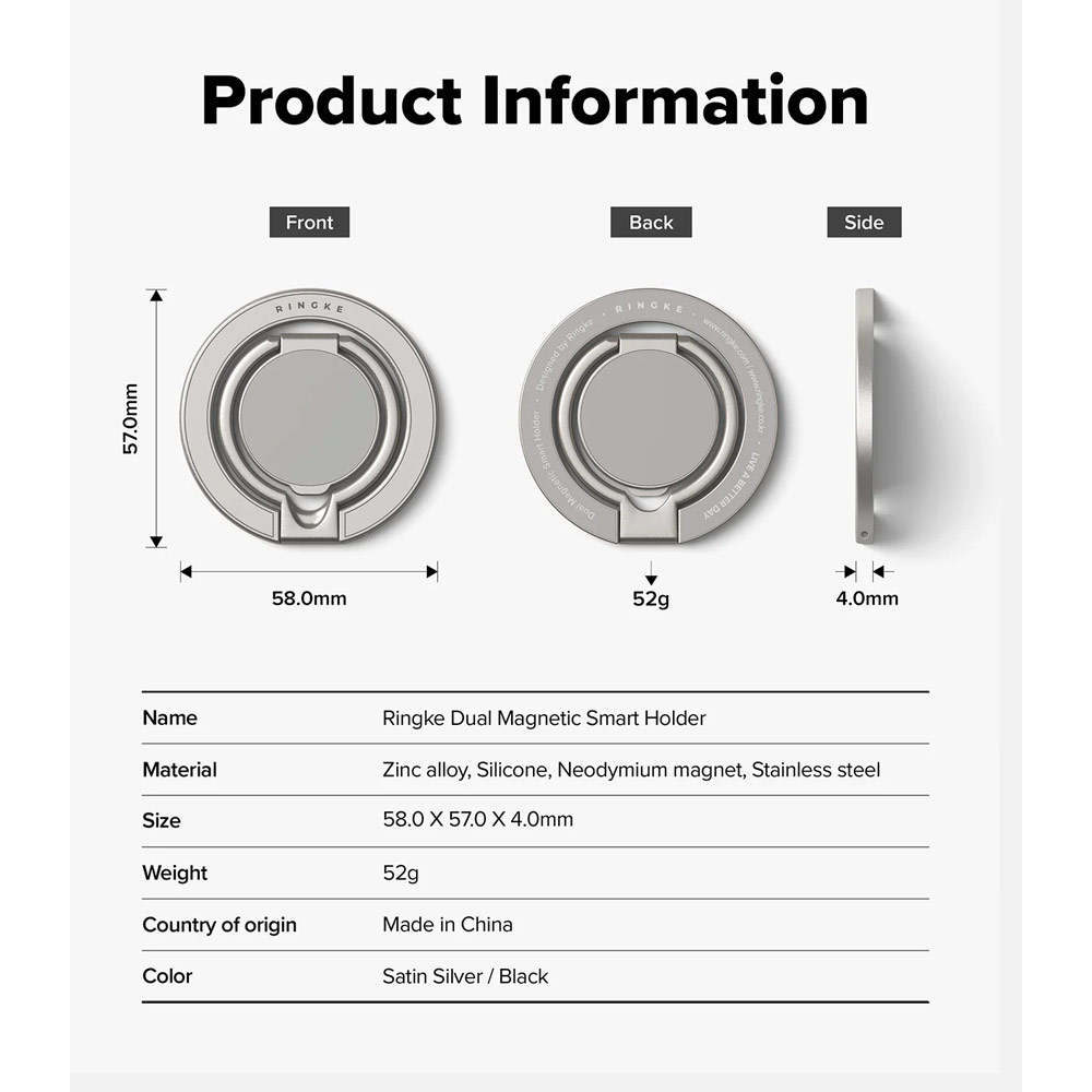Picture of Ringke Dual Magnetic Smart Holder Phone Grip and Kickstand Stand Zinc Alloy (Satin Silver)