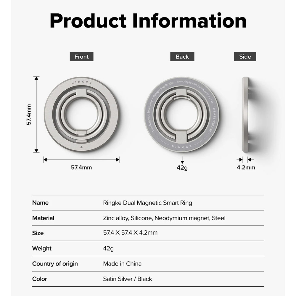 Picture of Ringke Dual Magnetic Smart Ring Phone Grip and Kickstand Stand Zinc Alloy (Satin Silver)