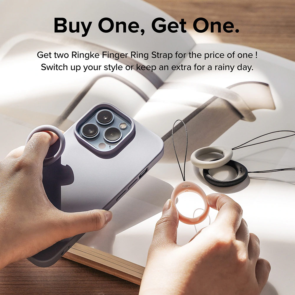 Picture of Ringke Finger Ring Strap for Smartphone Case Strap Camera Strap Airpods Pro Airpods 3 Strap (Black and Pink Sand)