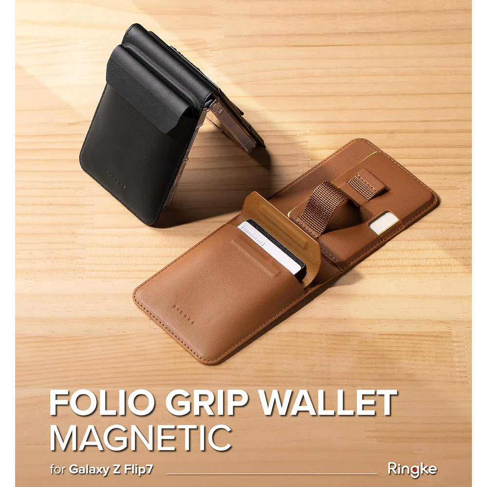 Picture of Samsung Galaxy Z Flip 7  | Ringke Folio Grip Wallet Magnetic for Samsung Galaxy Z Flip 7 (Brown)