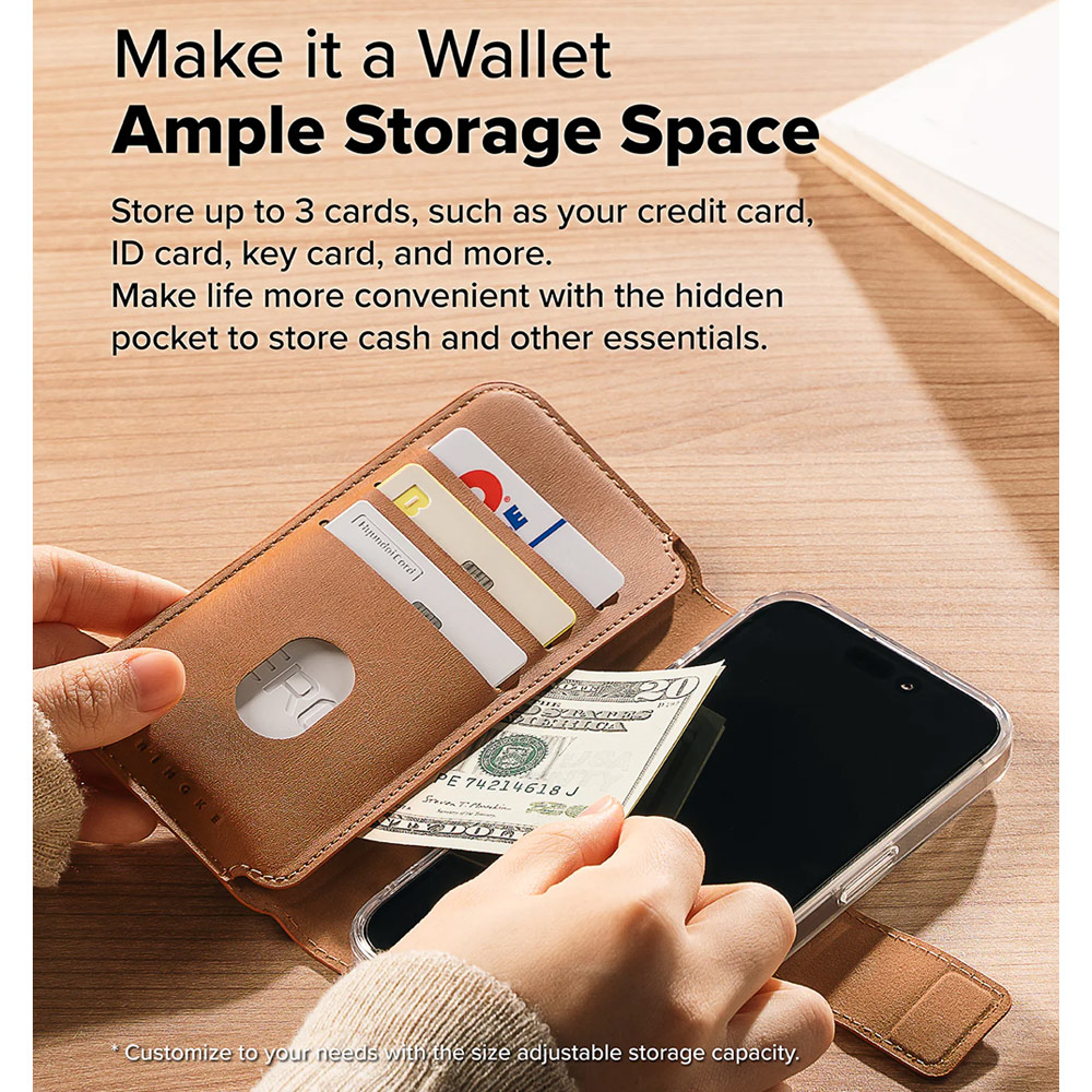 Picture of Apple iPhone 15 Plus 6.7  | Ringke Folio Wallet Magnetic Flip Cover Card Holder for iPhone 16 Pro Max iPhone 16 Plus (Brown)