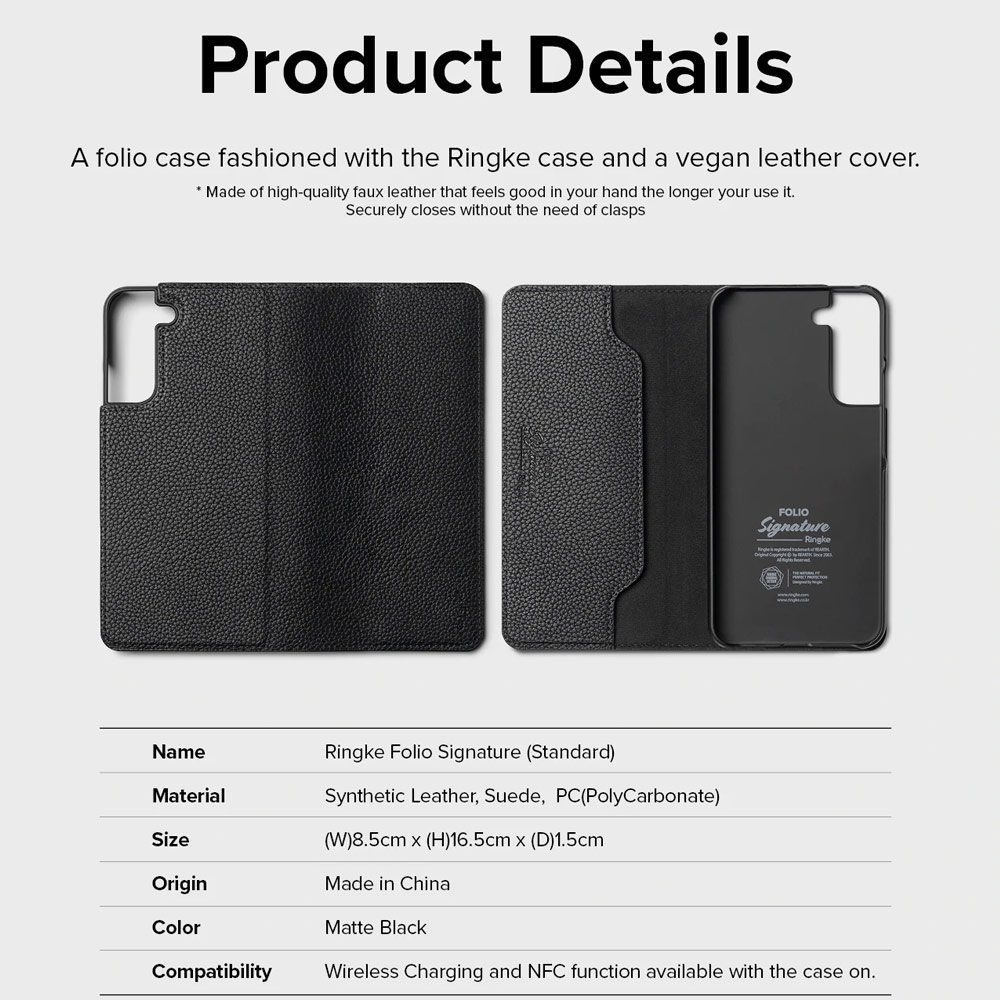Picture of Samsung Galaxy S22 Plus 6.6 Case | Ringke Folio Signature Standard Vegan Leather Flip Card Case for Samsung Galaxy S22 Plus 6.6 (Matte Black)