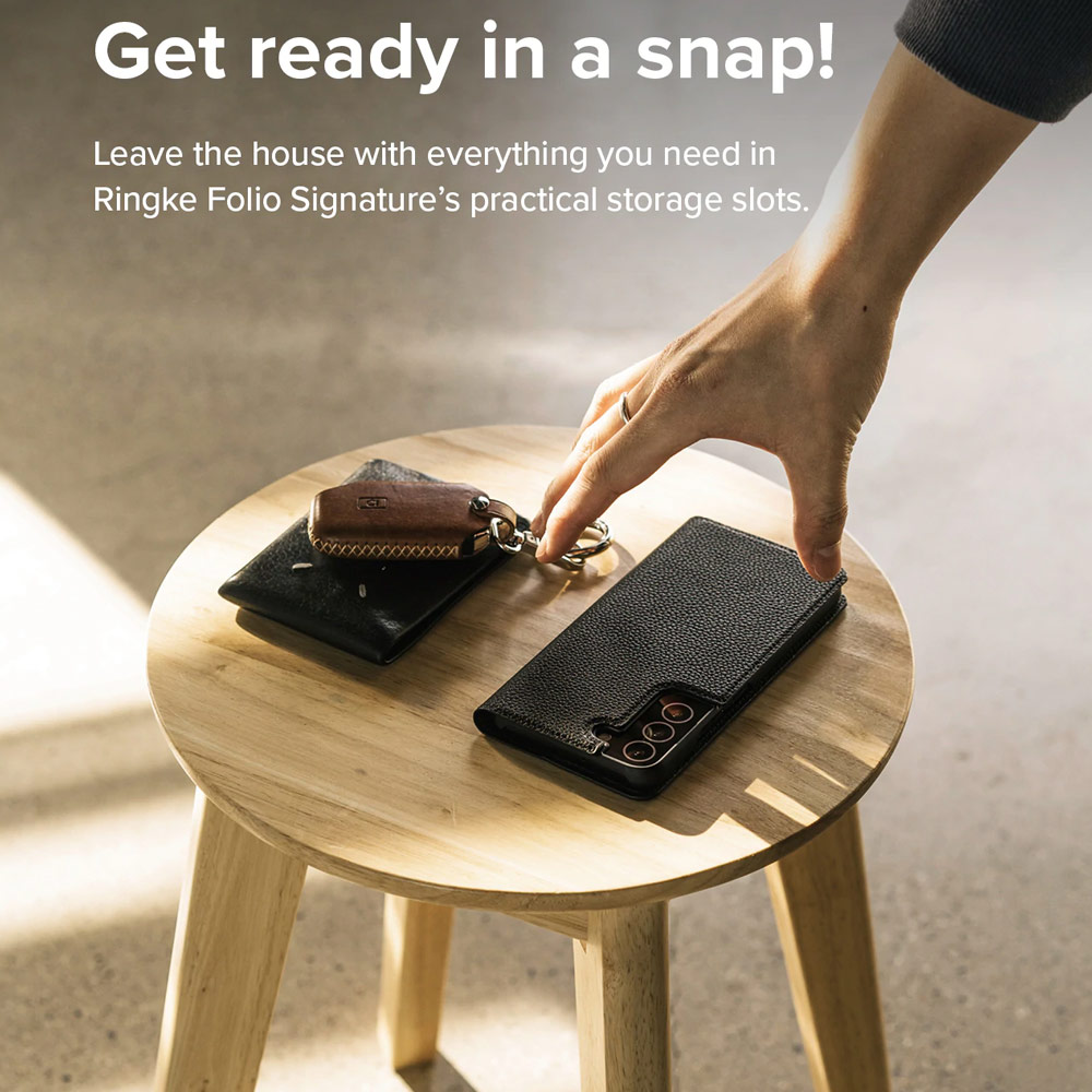 Picture of Samsung Galaxy S22 Plus 6.6 Case | Ringke Folio Signature Standard Vegan Leather Flip Card Case for Samsung Galaxy S22 Plus 6.6 (Matte Black)