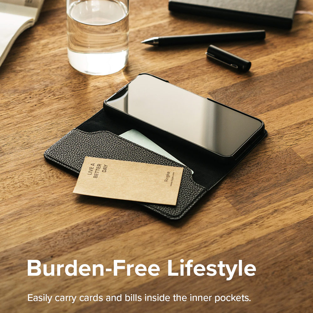 Picture of Samsung Galaxy S22 Plus 6.6 Case | Ringke Folio Signature Standard Vegan Leather Flip Card Case for Samsung Galaxy S22 Plus 6.6 (Matte Black)