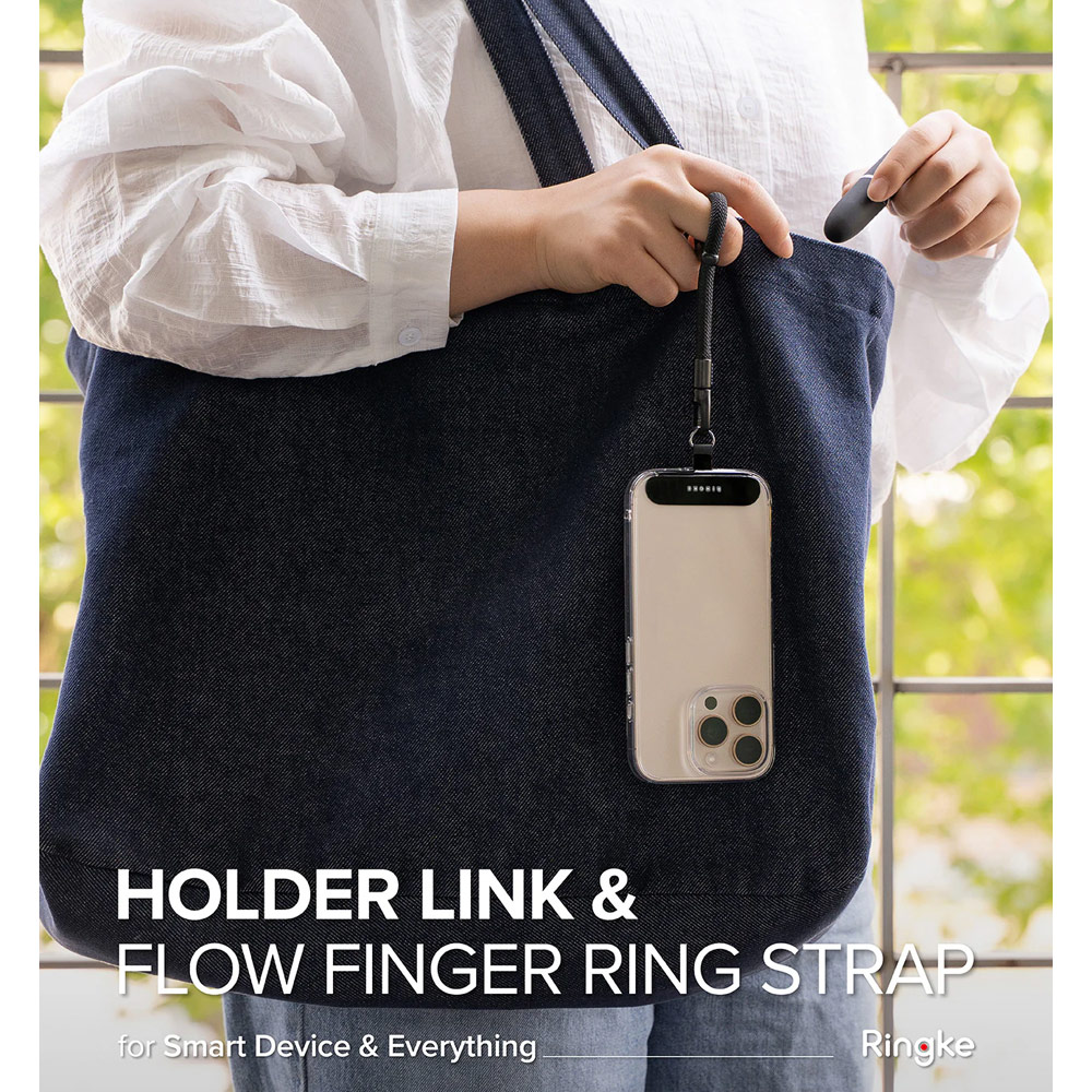 Picture of Ringke Holder Link Flow Finger Ring Strap Phone Strap for closed-bottom phone case (Calm Black)