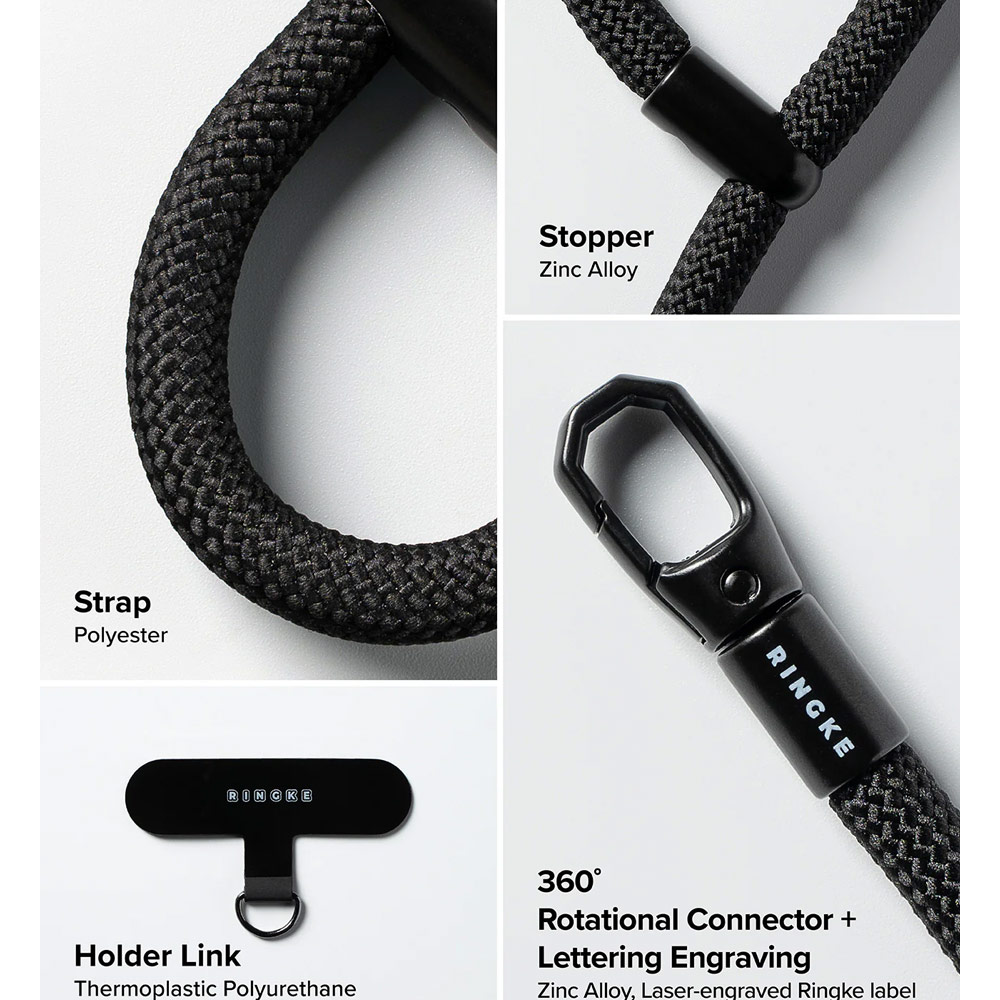 Picture of Ringke Holder Link Flow Finger Ring Strap Phone Strap for closed-bottom phone case (Calm Black)