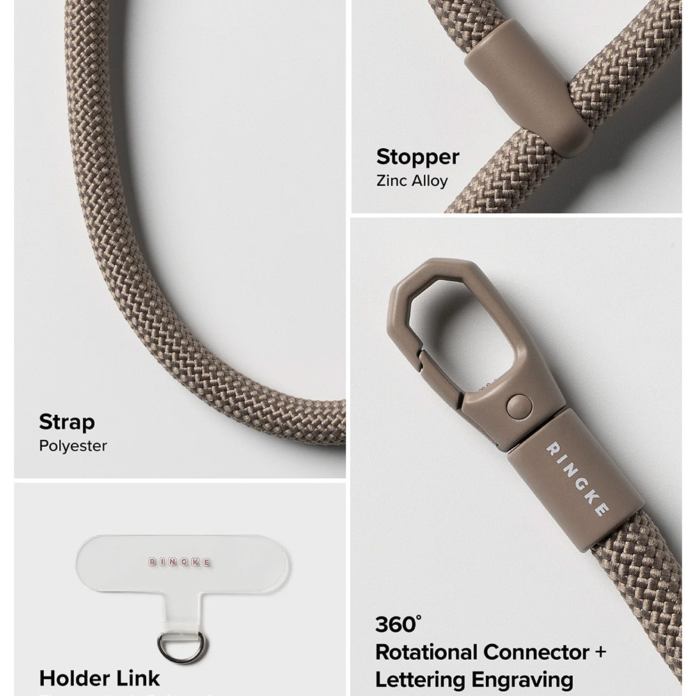 Picture of Ringke Holder Link and Flow Hand Strap P-Type Wrist Strap Phone Strap for closed-bottom phone case (Mocha Mousse)