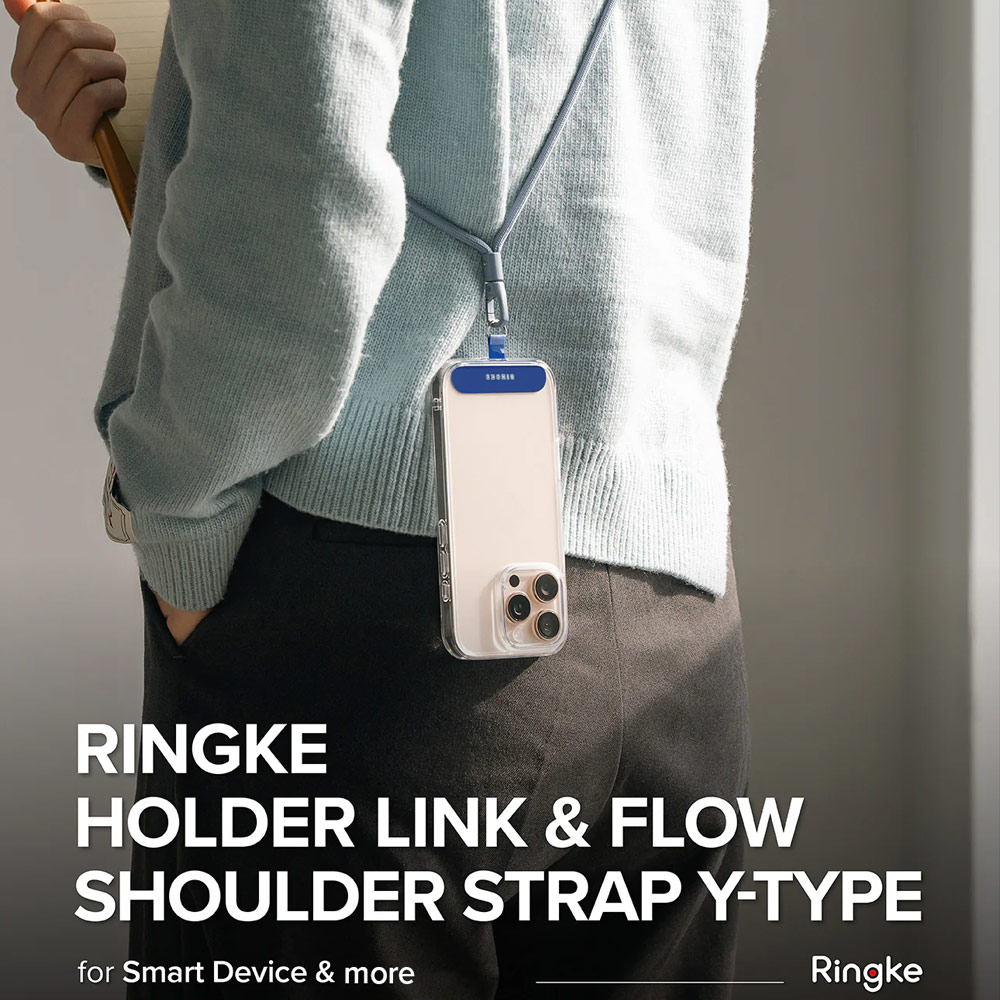 Picture of Ringke Holder Link and Flow Shoulder Strap Y-Type Easy Strap Crossbody Lanyard Shoulder Holder Card Link Adjustable Phone Strap for closed-bottom phone case (Urban Blue)