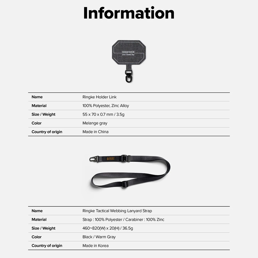 Picture of Ringke Lanyard Strap Tough All Purpose Heavy Duty Tactical Carabiner Clasp for Smartphone (Black)