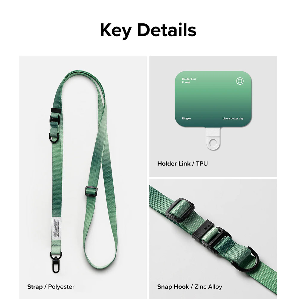 Picture of Ringke Adjustable Shoulder Holder Link Snap Hook Lanyard Crossbody Phone Strap for Phone case (FOREST)