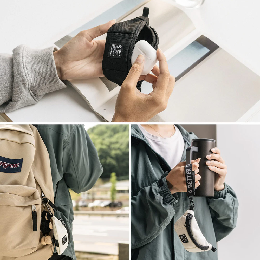 Picture of Ringke Mini Pouch Sling Bag Miniature with Zipper Closure with Carabiner for Small Gadgets (Black)