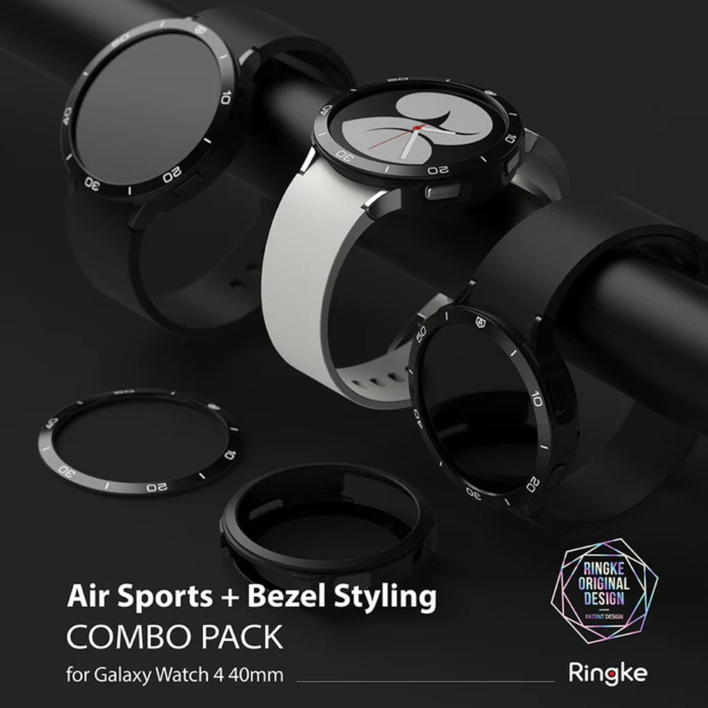 Picture of Samsung Galaxy Watch 4 40mm Case | Ringke Air Sports Soft Bumper Case and Aluminum Bezel for Galaxy Watch 4 40mm Case and Bezel (Black Black)