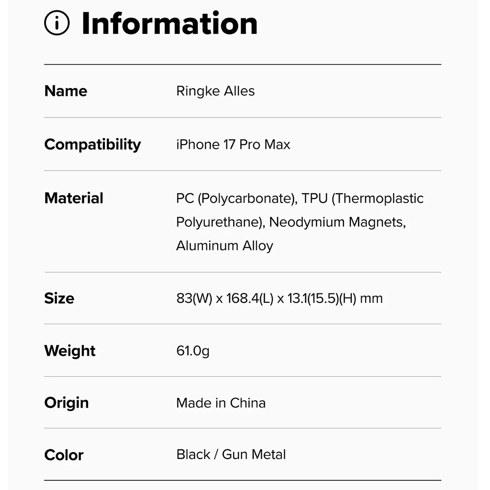 Picture of Apple iPhone 17 Pro Max 6.9 Case | Ringke Alles Magnetic Compatible Heavy Duty Drop Protection Case with Kickstand and Camera Control button cover  for iPhone 17 Pro Max 6.9 (Gunmetal)