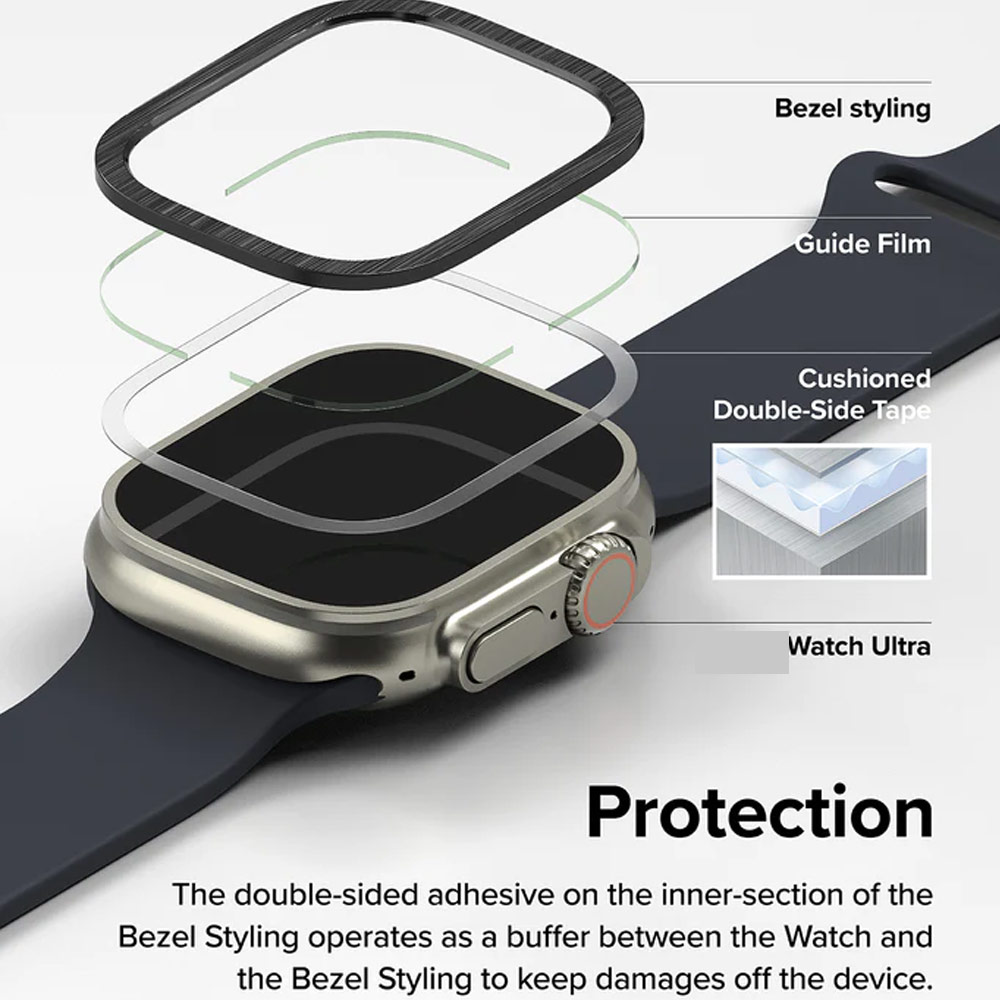 Picture of Apple Watch 49mm Ultra 3 Screen Protector | Ringke Bezel and Tempered Glass Screen Protector Combo for Apple Watch Series 8 Ultra 49mm (49-03 Graphite)