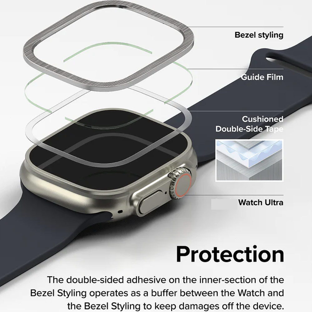 Picture of Apple Watch 49mm	Ultra Screen Protector | Ringke Bezel and Tempered Glass Screen Protector Combo for Apple Watch Series 8 Ultra 49mm (49-01 Titanium)