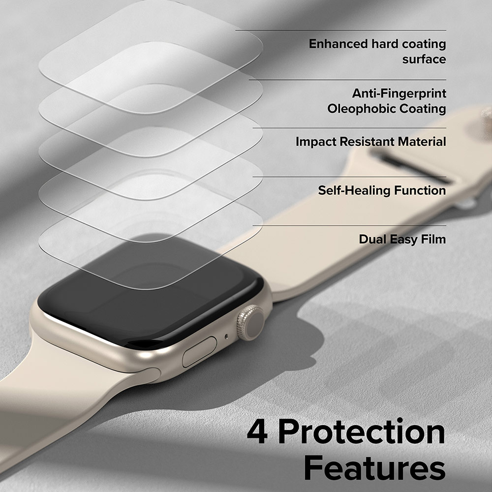Picture of Apple Watch 44mm Screen Protector | Ringke Dual Easy Film High Quality EPU Self Healing Anti Finger Print Soft Screen Protector for Apple Watch 44mm 45mm (Clear) 3pcs