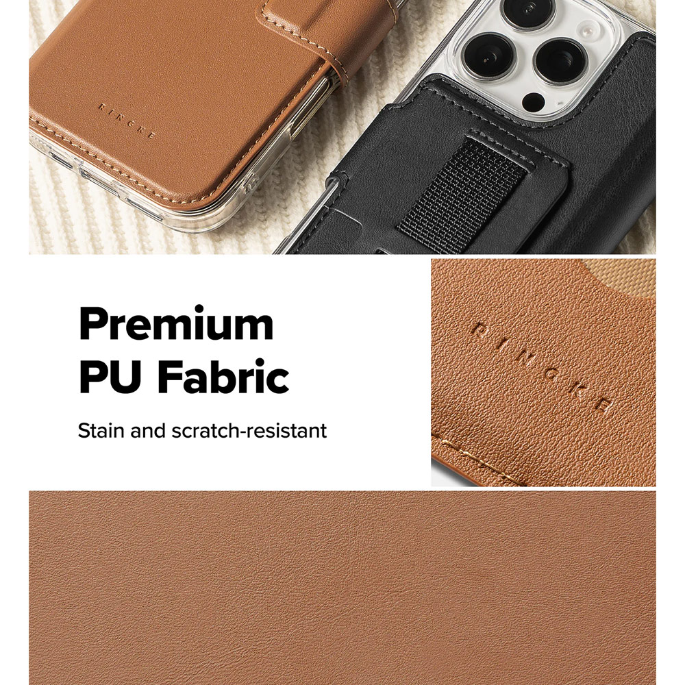 Picture of Apple iPhone 15 6.1  | Ringke Folio Grip Wallet Magnetic Flip Cover Card Holder for iPhone 16 Pro iPhone 16  (Brown)