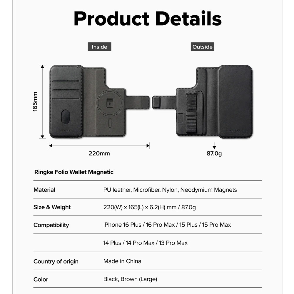 Picture of Apple iPhone 15 Plus 6.7  | Ringke Folio Grip Wallet Magnetic Flip Cover Card Holder for iPhone 16 Pro Max iPhone 16 Plus (Black)