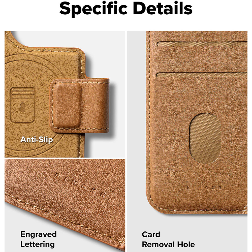 Picture of Apple iPhone 15 Plus 6.7 | Ringke Folio Grip Wallet Magnetic Flip Cover Card Holder for iPhone 16 Pro Max iPhone 16 Plus (Brown)